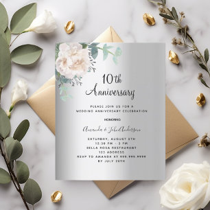Silver floral 10. Hochzeitstag Einladung