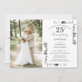 Silver Floral 25. Hochzeitstag Foto Einladung (Vorderseite)