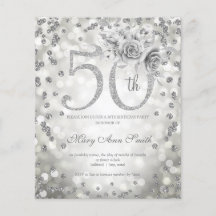 Silver Floral 50. Geburtstagsleuchten laden Flyer