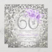 Silver Floral 60. Geburtstag Glam Lights Lila (Vorne/Hinten)