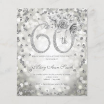 Silver Floral 60. Geburtstag Lichter Einladung
