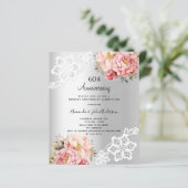 Silver floral 60. Hochzeitstag Einladung (Stehend Vorderseite)