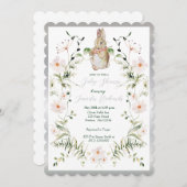 Silver Floral Baby Bunny Baby Dusche Einladung (Vorne/Hinten)