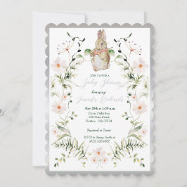 Silver Floral Baby Bunny Baby Dusche Einladung