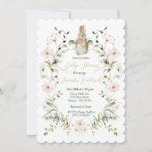 Silver Floral Baby Bunny Baby Dusche Einladung (Vorderseite)