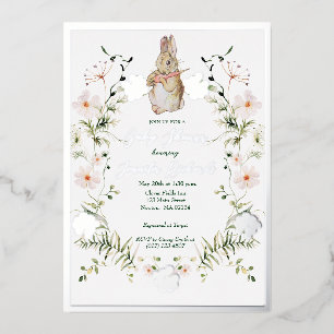 Silver Floral Baby Bunny Baby Dusche Folieneinladung