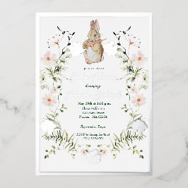 Silver Floral Baby Bunny Baby Dusche Folieneinladung