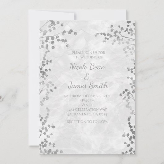 Silver Floral Berries Elegante Hochzeiten Einladun Einladung (Vorderseite)