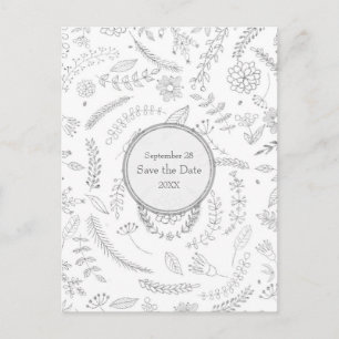 Silver Floral Blätter Rustikale Hochzeit Sichern S Ankündigungspostkarte