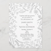 Silver Floral Blätter Rustikale Hochzeitseinladung Einladung (Vorne/Hinten)