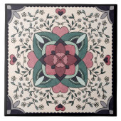 Silver Floral Bloom Retro Mandala Keramik Tile Fliese (Vorderseite)