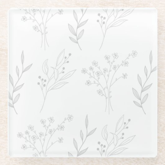Silver Floral Boho Wedding Glasuntersetzer (Vorderseite)