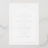 Silver Floral Border Monogram Wedding Folieneinladung (Vorderseite)