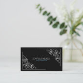 Silver Floral Border Visitenkarte (Stehend Vorderseite)