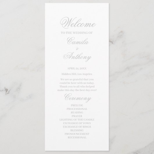 Silver Floral Border Wedding Programm (Vorderseite)
