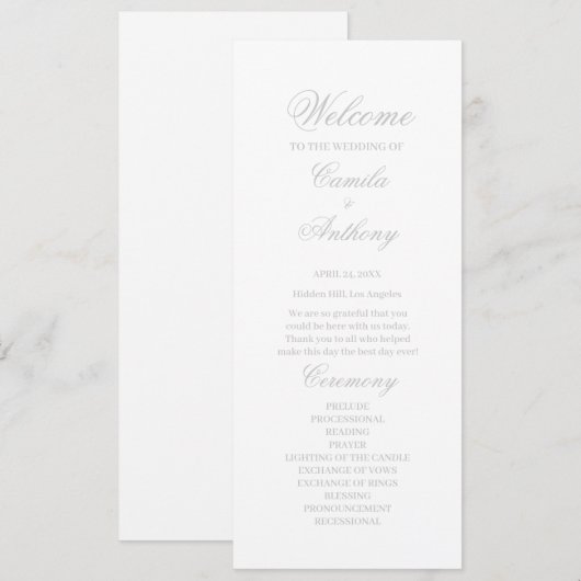 Silver Floral Border Wedding Programm (Vorne/Hinten)