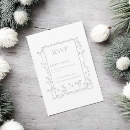 Silver Floral Border Wedding RSVP Karte