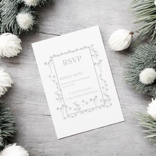 Silver Floral Border Wedding RSVP Karte