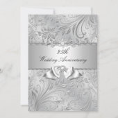 Silver Floral & Bow 25. Hochzeitstag Einladung (Vorderseite)