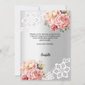 Silver floral Brautparty Foto danke Karte (Rückseite)