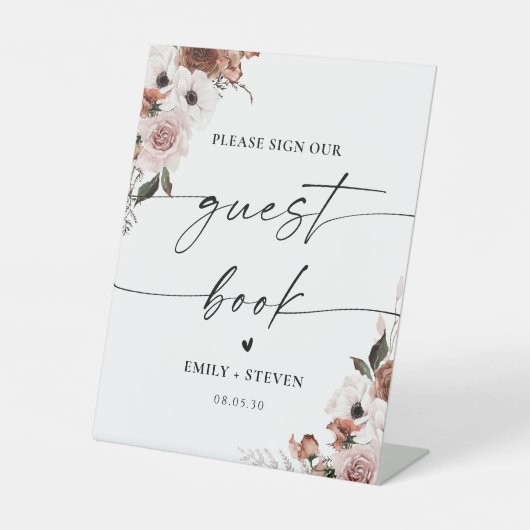 Silver Floral Brautparty Guest Book Sign Sockelschild (Vorderseite)