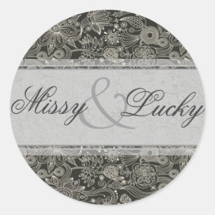 Silver Floral Couple Sticker/Siegel Runder Aufkleber