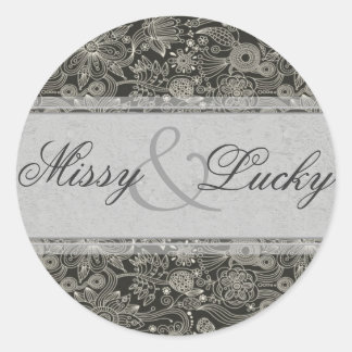 Silver Floral Couple Sticker/Siegel Runder Aufkleber