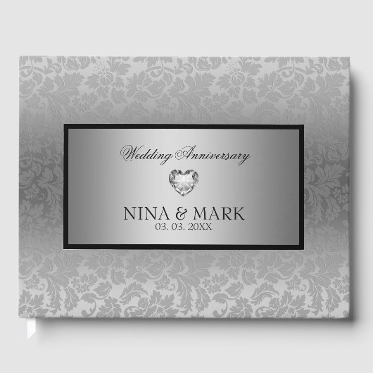 Silver Floral Damask Anniversary Gästebuch (Vorderseite)