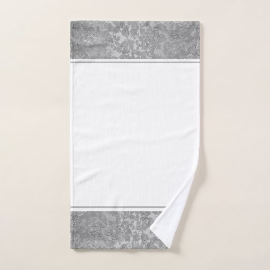 Silver Floral Damask Badhandtuch Set (Handtuch)