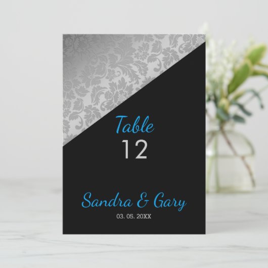 Silver Floral Damask Einladung (Stehend Vorderseite)