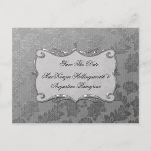 Silver Floral Damask Save the Date Ankündigungspostkarte