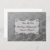 Silver Floral Damask Save the Date Ankündigungspostkarte (Vorne/Hinten)