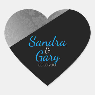 Silver Floral Damask Textur - Save the Date Herz-Aufkleber