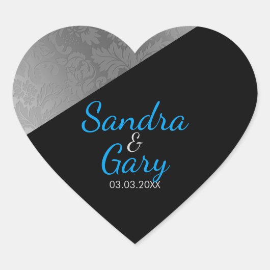 Silver Floral Damask Textur - Save the Date Herz-Aufkleber (Vorderseite)