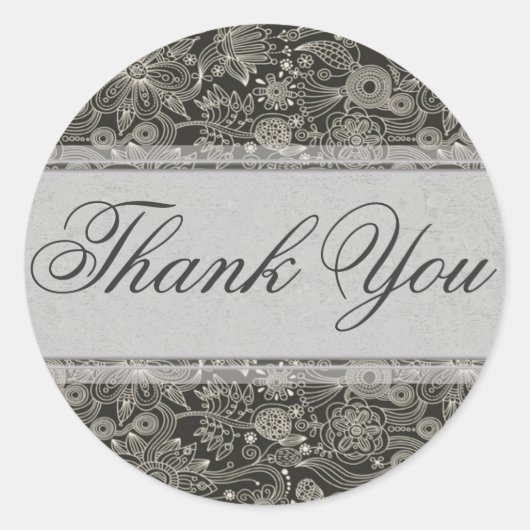 Silver Floral Danke Sticker/Siegel Runder Aufkleber (Vorderseite)