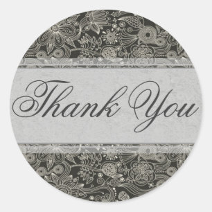 Silver Floral Danke Sticker/Siegel Runder Aufkleber