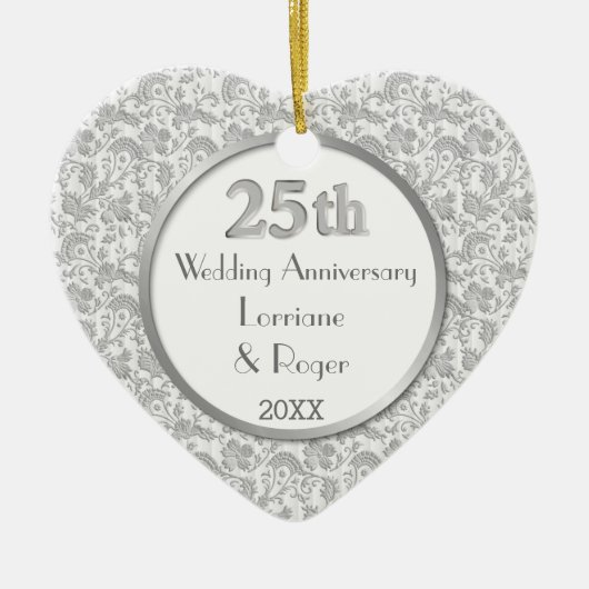 Silver Floral Elegance 25. Hochzeitstag Keramikornament (Vorne)