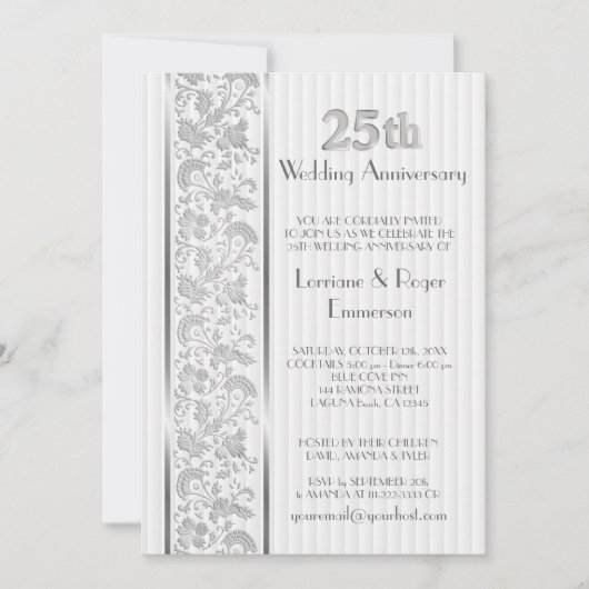 Silver Floral Elegance 25 Jahre Einladung (Vorderseite)