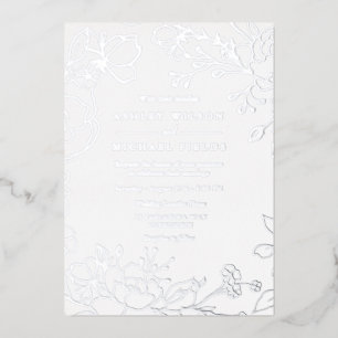 Silver Floral Elegante Moderne Hochzeit Real Silve Folieneinladung