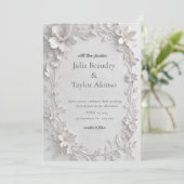 Silver Floral Embossed Wedding Invitation Einladung (Stehend Vorderseite)