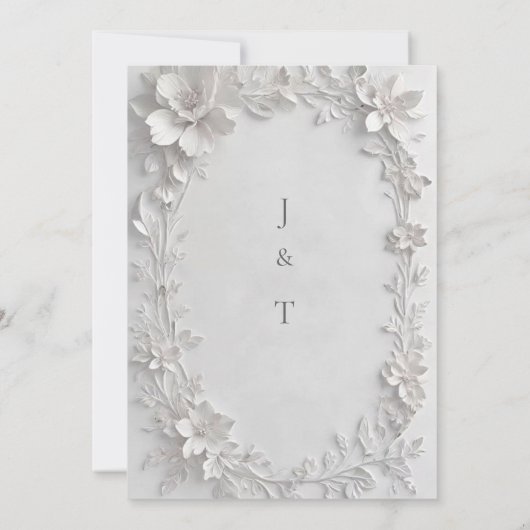 Silver Floral Embossed Wedding Invitation Einladung (Rückseite)