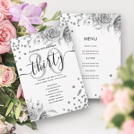 Silver Floral Glitzer 30 Geburtstag Menü Programm
