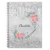 Silver floral Glitzer rot Rosa Name geometrisch Notizblock (Vorderseite)