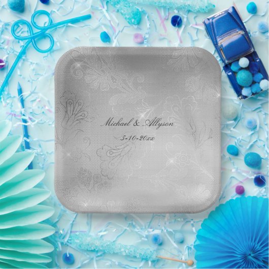 Silver Floral Lace Wedding Pappteller (Party)