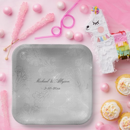 Silver Floral Lace Wedding Pappteller (Party)