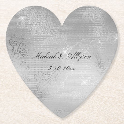 Silver Floral Lace Wedding Untersetzer (Vorderseite)