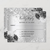 Silver floral monochrome Hochzeit RSVP Karte (Vorne/Hinten)