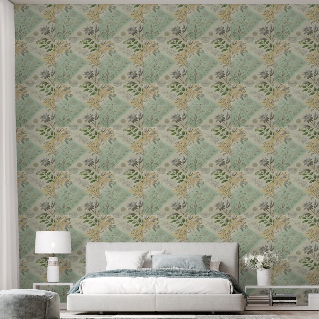 Silver Floral Motif Design Tapete (Schlafzimmer)