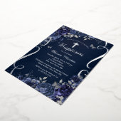 Silver Floral Navy Butterfly Boy Taufe Folieneinladung (Gedreht)