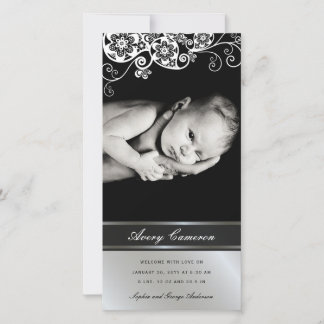 Silver Floral Paisley Baby Girl Geburtserklärung Ankündigung